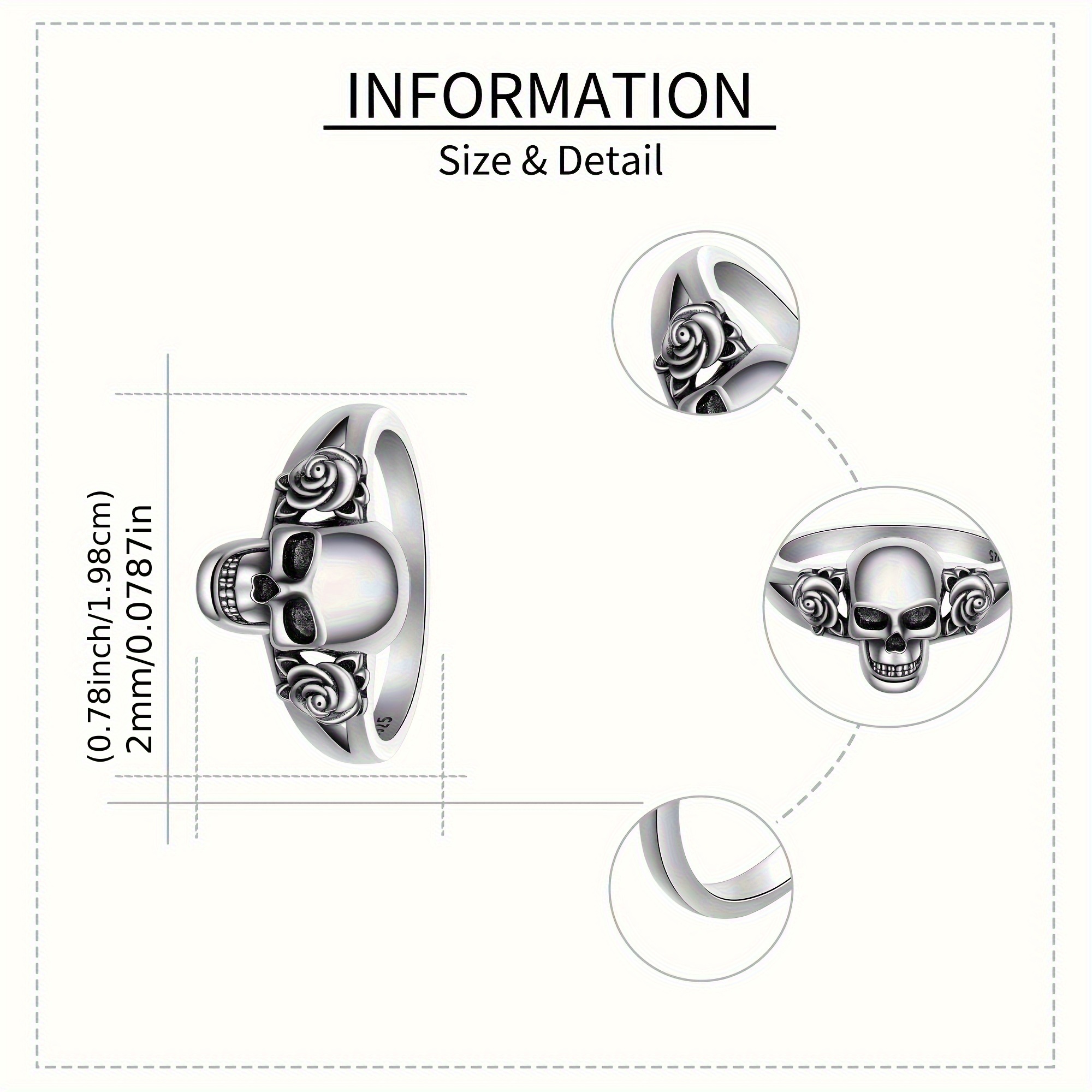 Gothic Skull & Rose Flower Statement Ring Vintage Skeleton Gift Women